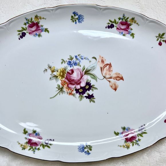 Lot of 3 Vintage JL Menau Graf Von Henneberg Floral Oval Platter Plate Germany - Picture 4 of 6